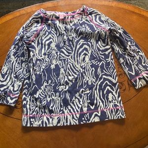 Lilly Pulitzer top in blue and white zebra